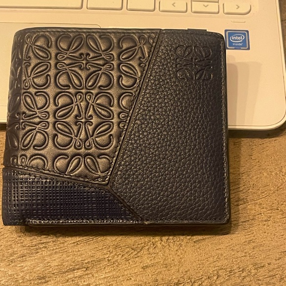 Loewe Navy Embossed Leather Bi-Fold Card Holder